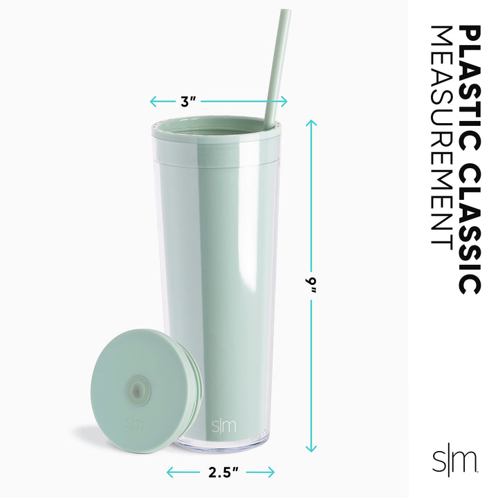 Simple Modern Plastic Tumbler with Lid and Straw | Reusable BPA Free Iced Coffee Cups Double Wall Smoothie Cup | Gifts for Women Men Him Her | Classic Collection | 24oz | Sea Glass Sage