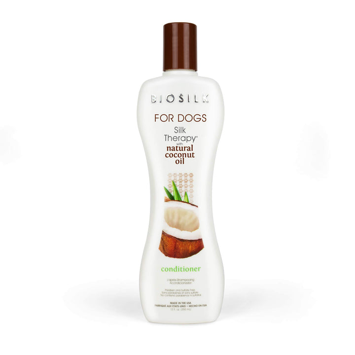 BioSilk for Dogs Silk Therapy Conditioner with Natural Coconut Oil | Coconut Oil Dog Conditioner from BioSilk for Dogs | Pet Conditioner for Dogs, 12 Ounces,Beige