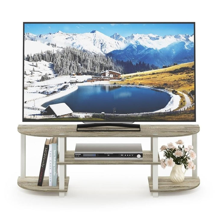 Furinno Turn-S-Tube Wide TV Entertainment Center, Sonoma Oak/White, 47. 25x13. 4x15. 9 4-Tiers with Round Corner