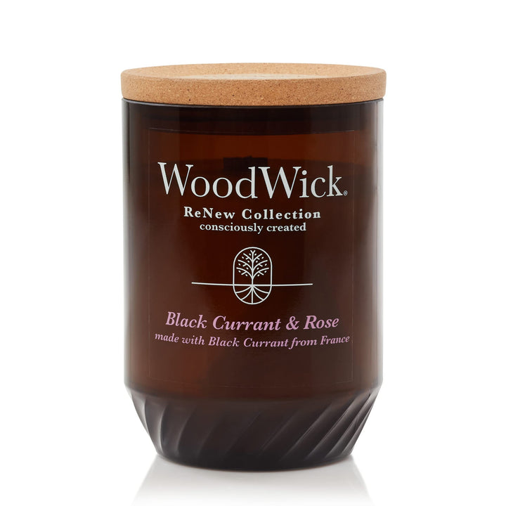 WoodWick® Renew Large Candle, Black Currant & Rose Scented Candles, 13oz, Plant Based Soy Wax Blend, Made with Upcycled Materials and Essential Oils, Up to 75 Hours of Burn Time
