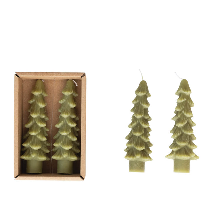 Creative Co-Op Unscented Textured Tree Shaped Taper Candles with Gold Tips in Box, Blue, Set of 2 Gold/Blue 5"