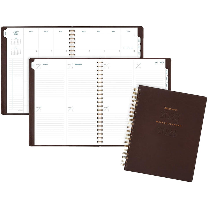 AT-A-GLANCE 2023-2024 Academic Planner, Weekly & Monthly, 8-1/2" x 11", Large, Monthly Tabs, Pocket, Flexible Cover, Signature Collection, Brown (YP905A09) 2023-2024 Old Edition