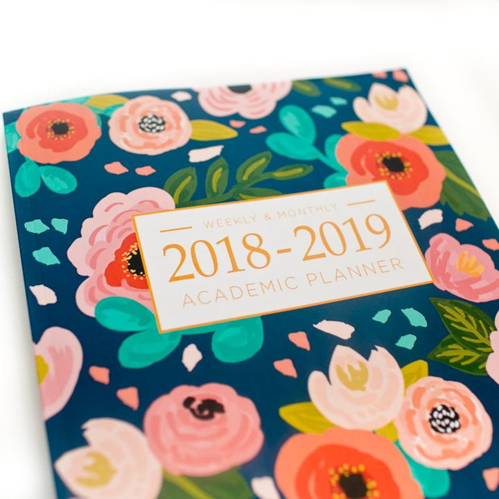 2018-2019 Academic Planner Weekly And Monthly: Calendar Schedule Organizer and Journal Notebook With Inspirational Quotes And Navy Floral Lettering Cover (August 2018 through July 2019)