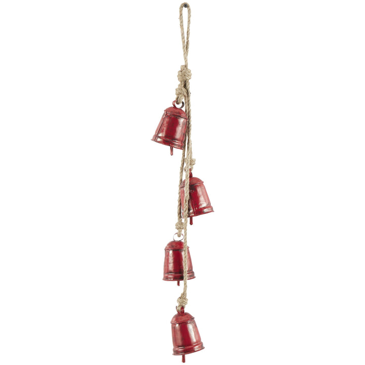 Deco 79 Gold Metal Tibetan Inspired String Hanging Decorative Bells with Jute Hanging Rope 4" x 8" x 52" - Cone 52" x 4" x 8"