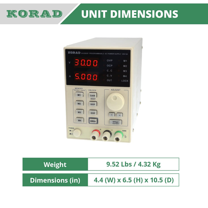 KA3005P - Programmable Precision Variable Adjustable 30V, 5A DC Linear Power Supply Digital Regulated Lab Grade… & Elenco Banana to Banana Test Lead Set - TL-18 Precision Variable + Test Lead Set