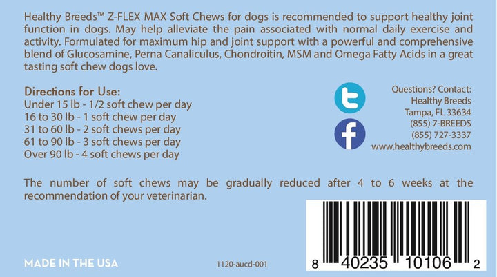 Healthy Breeds Australian Cattle Dog Z-Flex Max Hip and Joint Soft Chews 50 Count 50 Ct