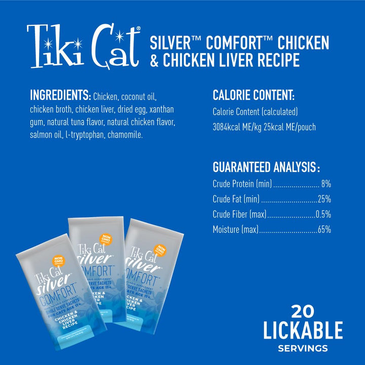 Tiki Cat Silver Comfort Chicken & Chicken Liver Recipe 5.6 oz. (20/.28oz) (20 Sachets) 5.6 Ounce (Pack of 1)