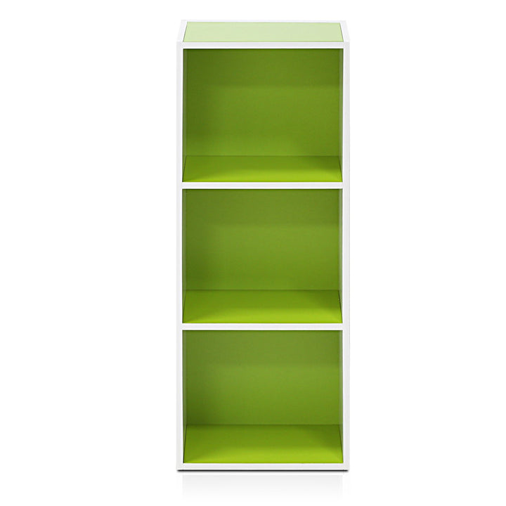 Furinno Pasir 3-Tier Open Shelf Bookcase, White/Green 11003WH/GR 3-Tier Cube