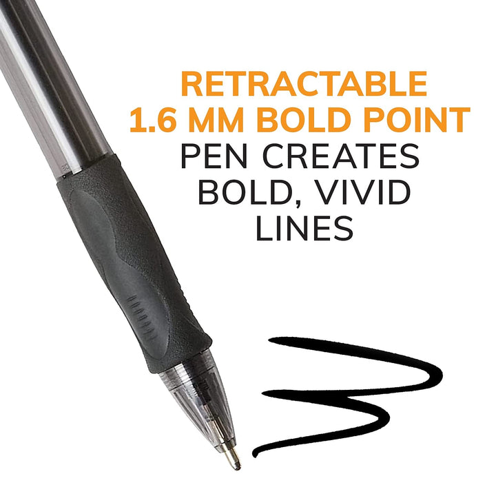 BIC Glide Bold Black Ballpoint Pens, Bold Point (1.6mm), 12-Count Pack, Retractable Ballpoint Pens With Comfortable Full Grip 12 Count (Pack of 1)