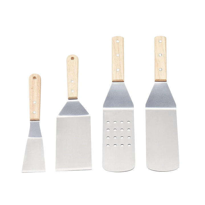 Amazon Basics 4-Piece Stainless Steel Barbeque Flat Griddle Spatula Set, Silver