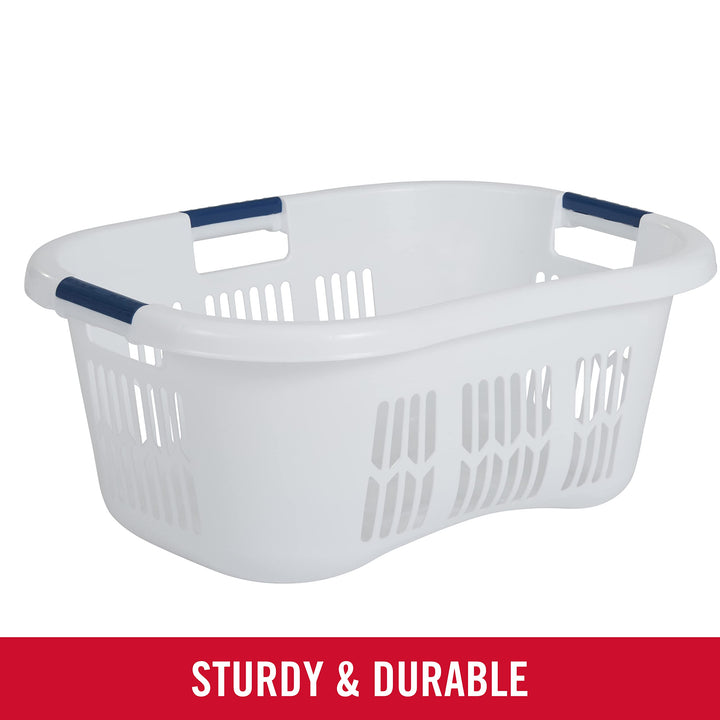 Rubbermaid Large Hip-Hugger Laundry Basket/Hamper, 1.5-Bushel, White, Stackable Storage Bin/Organizer for Bathroom/Bedroom/Dorm/Home 1.5 Bushel Large Hip Hug Basket