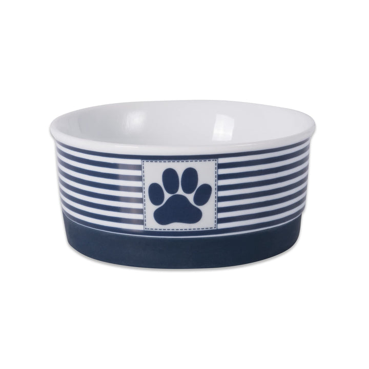 Bone Dry Paw & Patch Ceramic Pet Collection, Small Set, 4.25x2", Nautical Blue, 2 Piece Small Bowl Set, 4.25x2"