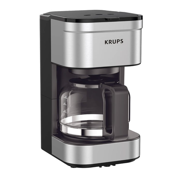 Krups Coffee Maker 10 Cups Digital Simply Brew Stainless Steel Drip Coffee Maker 900 Watts Digital Control, Coffee Filter, Drip Free, Dishwasher Safe Pot Silver and Black 10-Cup Glass & Digital