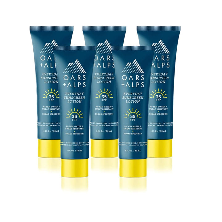 Oars + Alps Everyday SPF 35 Sunscreen Body Lotion, Infused with Aloe Leaf Juice and Vitamin E, Water and Sweat Resistant, 1 Fl Oz Each, 5 Pack 1 Fl Oz (Pack of 5)