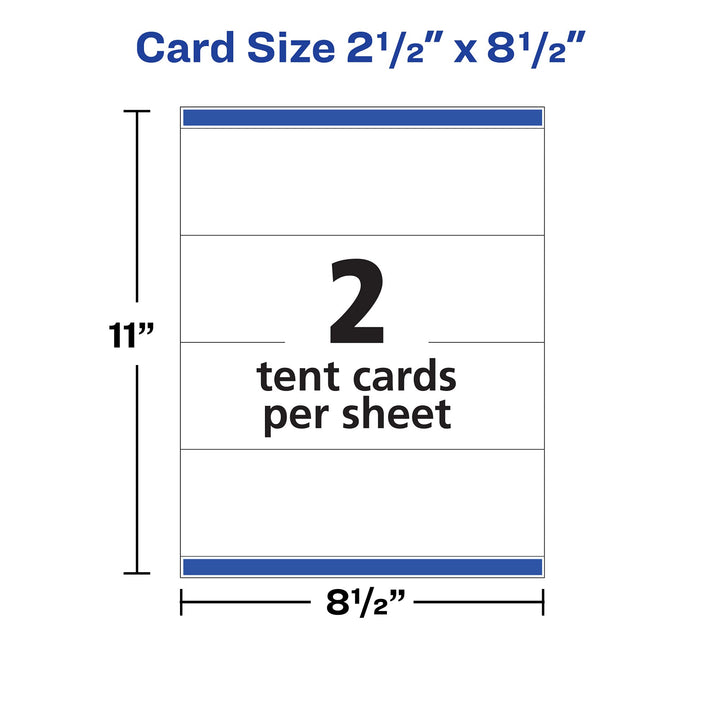 Avery Printable Tent Cards with Sure Feed Technology, 2.5" x 8.5", White with Embossed Border, 100 Blank Place Cards for Laser or Inkjet Printers (05305) 100 Cards