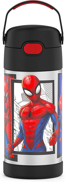 THERMOS FUNTAINER Water Bottle with Straw - 12 Ounce, Spider-Man - Kids Stainless Steel Vacuum Insulated Water Bottle with Lid Licensed Characters