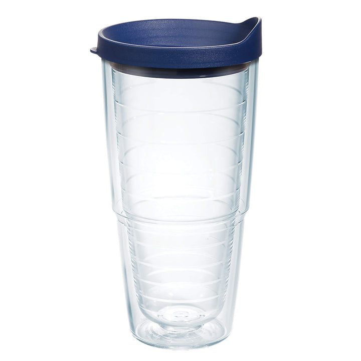 Tervis Clear & Colorful Lidded Made in USA Double Walled Insulated Tumbler Travel Cup Keeps Drinks Cold & Hot, 24oz, Navy Lid