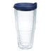 Tervis Clear & Colorful Lidded Made in USA Double Walled Insulated Tumbler Travel Cup Keeps Drinks Cold & Hot, 24oz, Navy Lid