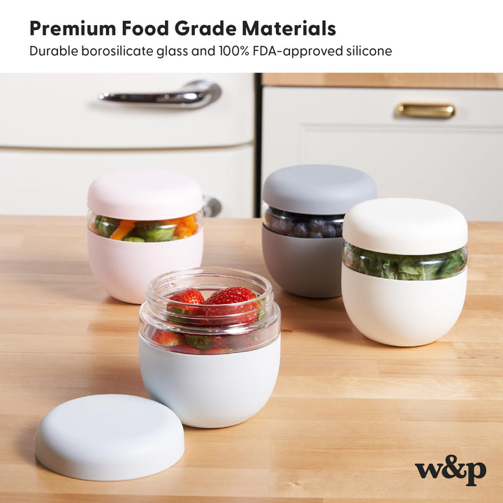 W&P Porter Seal Tight Glass Food Storage Container with Lid, Terrazzo Charcoal 24oz, Leak & Spill Proof Meal Prep Container, Microwave & Dishwasher Safe, Borosilicate Glass 24 oz
