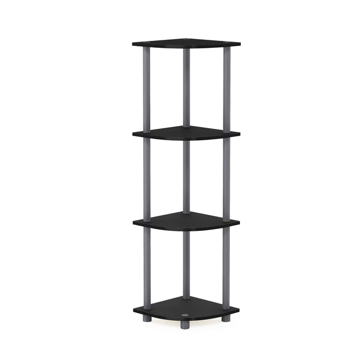 Furinno Turn-N-Tube 4-Tier Corner Display Rack Multipurpose Shelving Unit, Dark Brown Grain/Black 4-Tier Round Tube