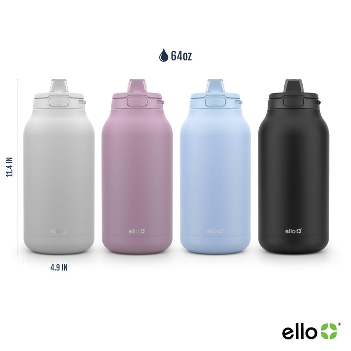 Ello Hydra 64oz Half Gallon Vacuum Insulated Stainless Steel Jug with Locking, Leak-Proof Lid and Soft Silicone Straw, Metal Reusable Water Bottle, Keeps Cold All Day Gray Thermos