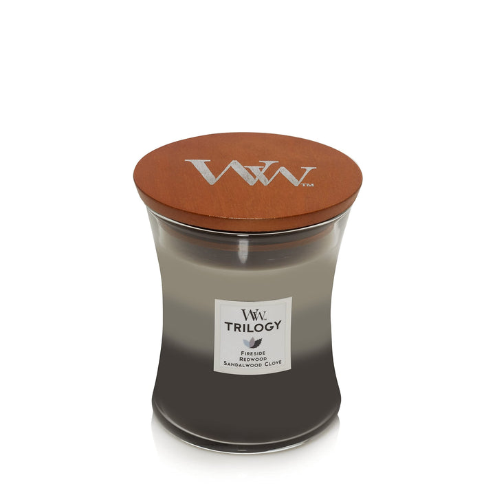 WoodWick Café Sweets Large Hourglass Trilogy Candle & Warm Woods Medium Hourglass Trilogy Candle, 9.7 oz.