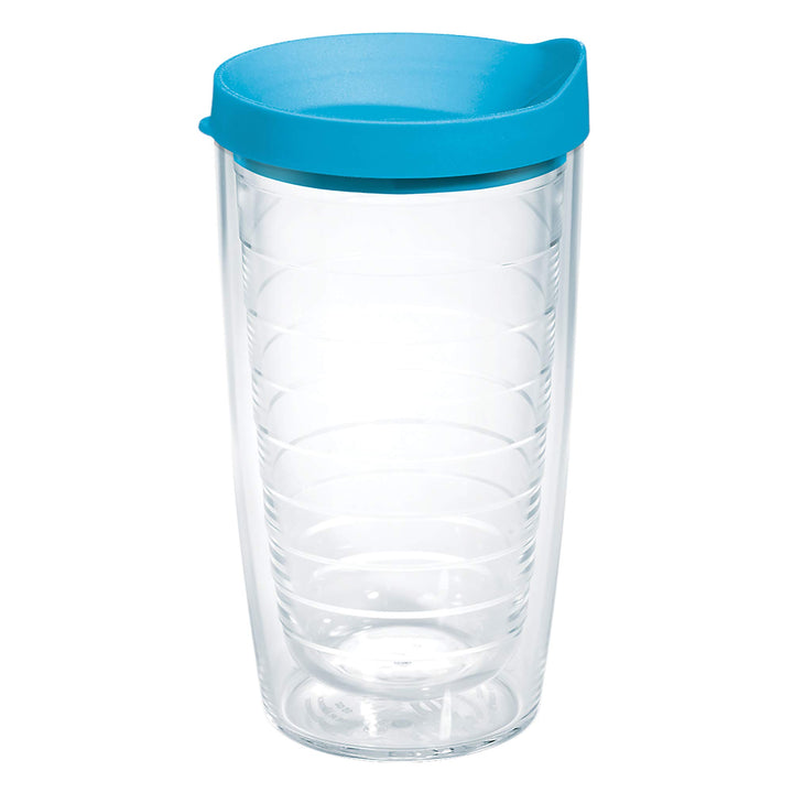 Tervis Clear & Colorful Lidded Made in USA Double Walled Insulated Tumbler Travel Cup Keeps Drinks Cold & Hot, 16oz, Turquoise Lid