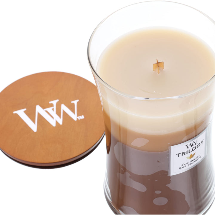 WoodWick Café Sweets Large Hourglass Trilogy Candle & Woodwick Vanilla Bean Large Hourglass Candle