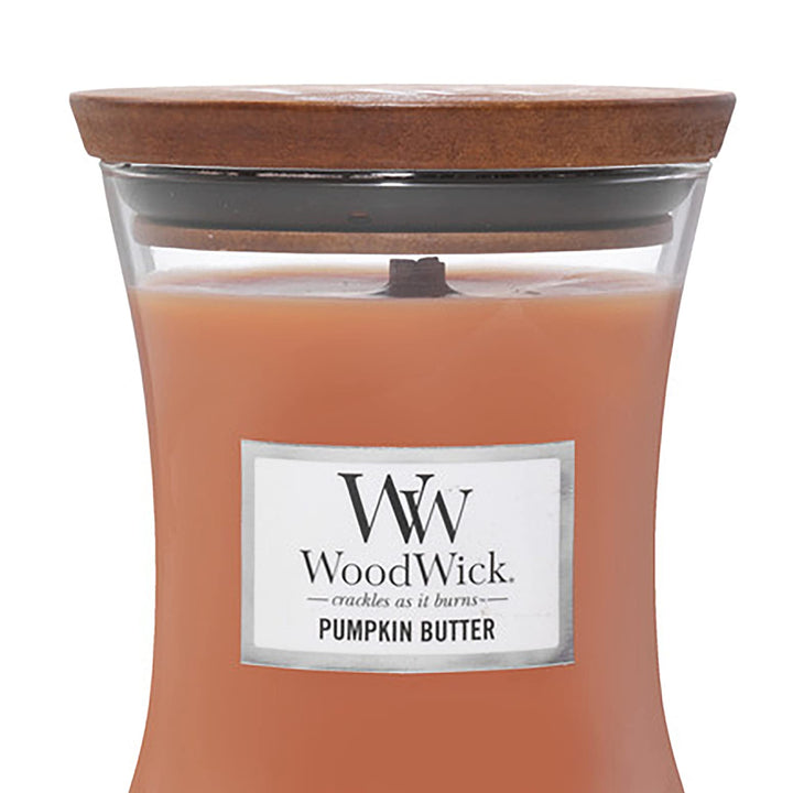 WoodWick Pumpkin Butter Hourglass Candle, 9.7 oz., Medium, Fall Candle with Crackling Wick for Smooth Burn, Aromatherapy Soy Wax Blend & Medium Hourglass Candle, Cafe Sweets - Premium Soy Blend Wax