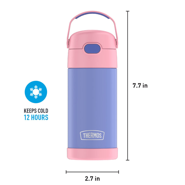 THERMOS FUNTAINER Water Bottle with Straw - 12 Ounce, Purple/Pink - Kids Stainless Steel Vacuum Insulated Water Bottle with Lid FUNTAINER 12 Ounce Bottle