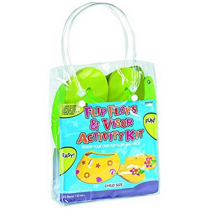 Amscan DIY Yellow Foam Visor & Pair of Yellow Flip Flops Activity Kit | Includes Decorative Stickers, Great Craft Kit for Fun Activities, Arts & Crafts, Hawaiian Party Favors & More