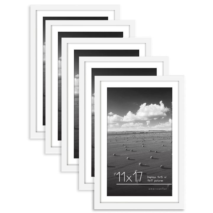 Americanflat 12x16 Picture Frame with Polished Plexiglass - Set of 5 - Use as 8.5x11 Frame with Mat or 12x16 Frame Without Mat - Galleria Collection - Gallery Wall Frame Set for Wall Display - White