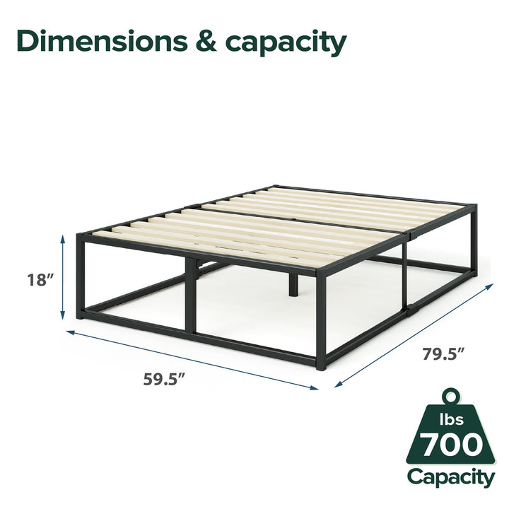 ZINUS Joseph 18 Inch Platform Bed Frame, Wood Slat Support, No Box Spring Needed, Eco Friendly WonderBox(TM) Packaging, Easy Assembly, Black, Queen 18 Inch Bed Frame New Small Box