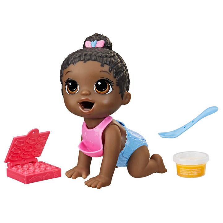 Baby Alive Lil Snacks Doll, Eats and Poops, Snack-Themed 8-Inch Baby Doll, Snack Box Mold, Toy for Kids Ages 3 and Up, Black Hair