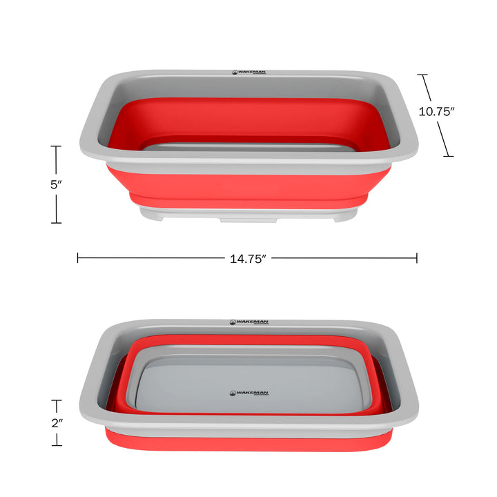 Collapsible Cleaning Caddy - Portable Multi-use Wash Basin, Dish Tub, or Ice Bucket with 7.27L Capacity for Camping and Tailgating by Wakeman (Red)