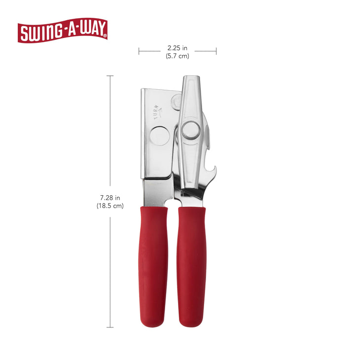 Portable Can Opener, Features an Ergonimic Handle for Optimal Comfort, and Built-in Bottle Opener for a 2-in-1 Tool, Durable Cutting Wheel, Red Portable