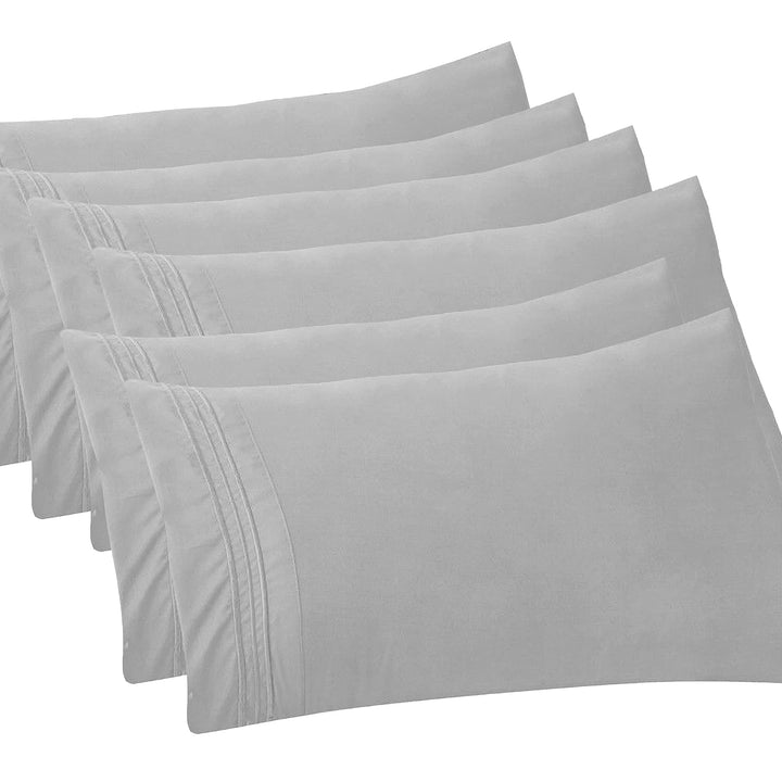 Elegant Comfort 6-PACK Solid Pillowcases 1500 Thread Count Egyptian Quality - Easy Care, Smooth Weave, Wrinkle and Stain Resistant, Easy Slip-On, 6-Piece Set, Standard/Queen Pillowcase, Silver