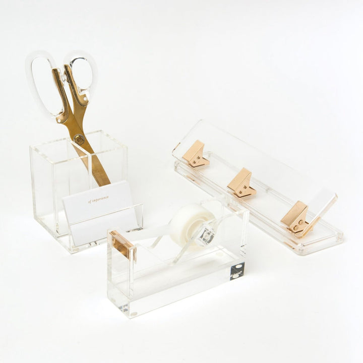 russell+hazel Acrylic Tape Dispenser, Clear with Gold-Toned Hardware, 1-13/16” x 6” x 3-3/8” (31734) Weighted Tape Dispenser