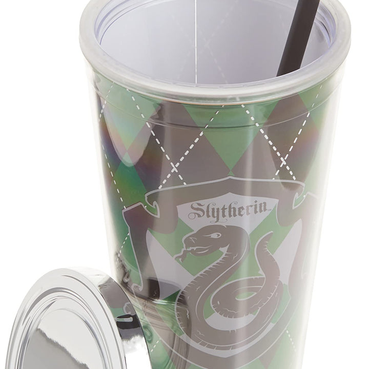 Spoontiques - Harry Potter Tumbler - Slytherin Foil Cup with Straw - 20 oz - Acrylic - Green