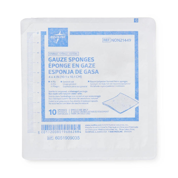 Medline Avant Gauze Sponge, Sterile, 4-Ply Gauze, 4" x 4", 10 Count (Pack of 128) 4"x4" 1280 Count