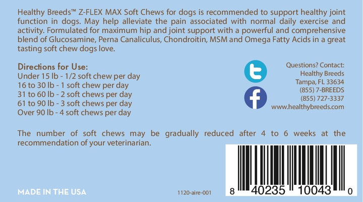 Healthy Breeds Airedale Terrier Z-Flex Max Hip and Joint Soft Chews 50 Count 50 Ct