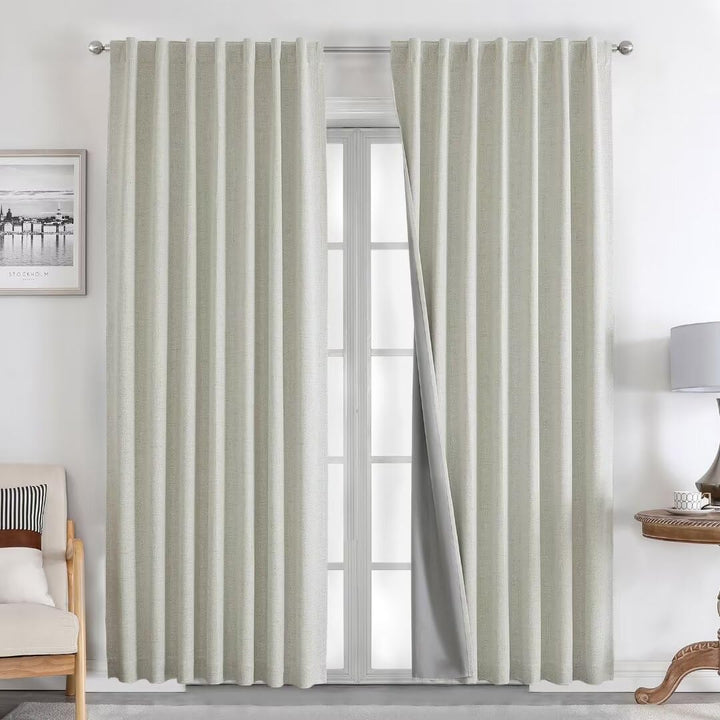 Joydeco 100% Black Out Curtains 63 inch Long 2 Panels Burg Natural Blackout Linen Drapes for Bedroom Living Room Darkening Curtain Thermal Insulated Back tab Rod Pocket(37x63 inch,Sage Green) Sage Green 37"W x 63"L (Pack of 2)