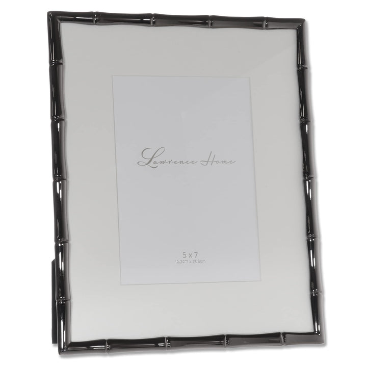 Lawrence Frames 8x10 Black Polished Metal Picture Frame with Bamboo Design, or 5x7 with Included Mat Black Smoke 8x10 (5x7 Mat)