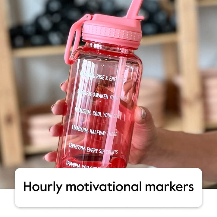 Takeya 32 oz Motivational Water Bottle with Straw Lid with Time Marker, Premium Quality BPA Free Tritan Plastic, Stormy Black