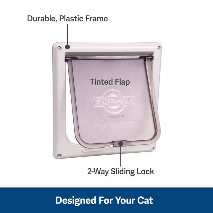 PetSafe Interior Cat Door: 2-Way Locking, Indoor Pet Door Flap - Tinted Privacy Door for Cat Litter Box or Pet Feeder, Built-In Door Lock, Durable Door Frame, DIY Easy Install, Hardware Kit Included, Small, White 2-Way Lock