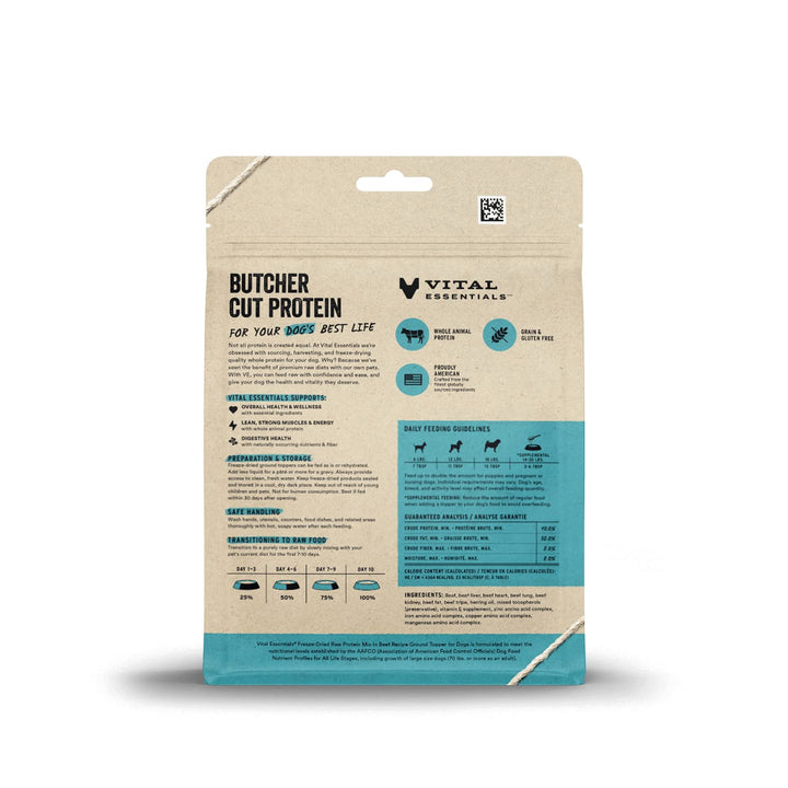 Vital Essentials Freeze Dried Raw Protein Mix-in Dog Food Topper, Beef Ground Topper for Dogs, 6 oz 6 Ounce (Pack of 1)