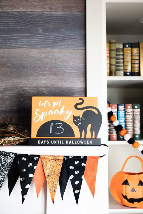 Pearhead Halloween Countdown Sign, Lets Get Spooky Tabletop Décor, Halloween Chalkboard Sign