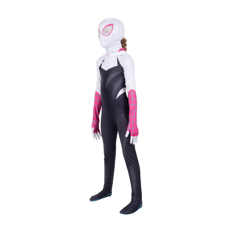 Marvel Spider-Gwen Official Youth Zentai Costume - Hooded Spandex Jumpsuit with Printed Design and Pull On Spandex Mask Extra Small