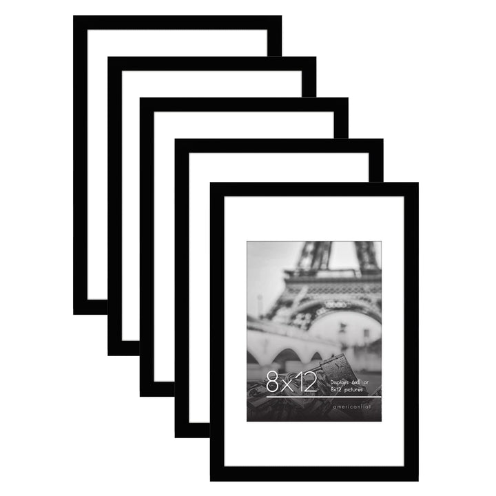 Americanflat 12x16 Picture Frame with Polished Plexiglass - Set of 5 - Use as 8.5x11 Frame with Mat or 12x16 Frame Without Mat - Galleria Collection - Gallery Wall Frame Set for Wall Display - White