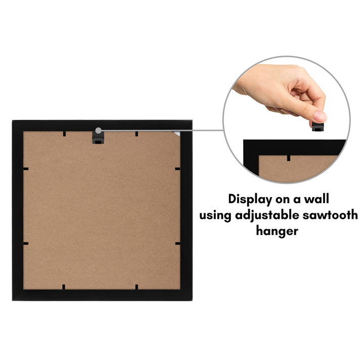 Americanflat 10x10 Picture Frame in Black - Displays 8x8 With Mat and 10x10 Without Mat - Composite Wood with Shatter Resistant Glass - Horizontal and Vertical Formats for Wall